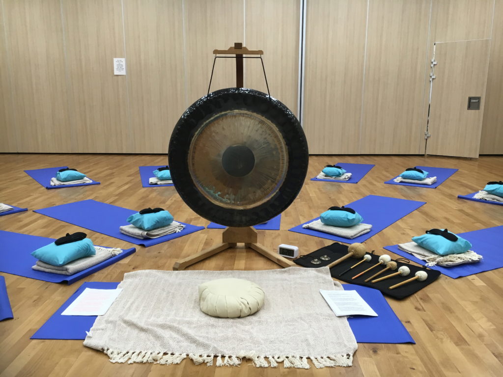 Gong yoga close up on instruments for sound relaxation and